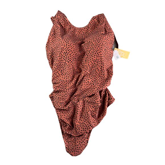 Kona Sol Swimsuit Womens Size 22 Brown Polka Dots Adjust Straps One Piece NWT - Picture 1 of 11